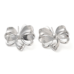 Brass Studs Earrings, Long-Lasting Plated, Lead Free & Cadmium Free, Bowknot, Platinum, 17x22mm(EJEW-K276-06B-P)