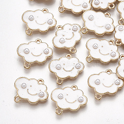 Alloy Enamel Links connectors, with ABS Plastic Imitation Pearl, Cloud, Light Gold, White, 15x15x3mm, Hole: 2mm(X-PALLOY-T056-59A)