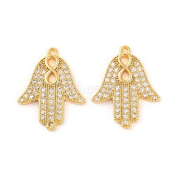 Brass Micro Pave Clear Cubic Zirconia Pendants, Hamsa Hand, Real 18K Gold Plated, 21.3x17x1.7mm, Hole: 1.2mm(KK-U017-06A-G)