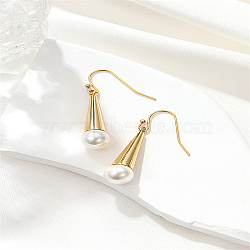 304 Stainless Steel Cone Dangle Earrings, Natural Pearl Drop Earrings, Real 18K Gold Plated, 28.8x8mm(VW1668-1)