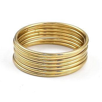 7Pcs Round Vacuum Plating 201 Stainless Steel Bangles Sets for Women, Golden, Inner Diameter: 2-1/8 inch(5.5cm)