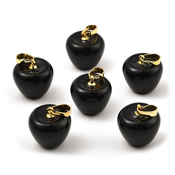 Natural Obsidian Teacher Apple Charms, with Golden Plated Brass Snap on Bails, 14.5x14mm, Hole: 6.5x4mm