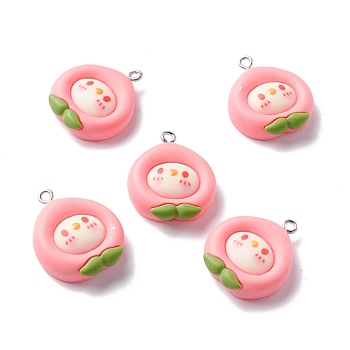 Opaque Resin Pendants, with Platinum Tone Iron Loop, Cartoon Style, Peach, Pink, 26.5x22x7~7.5mm, Hole: 1.5mm