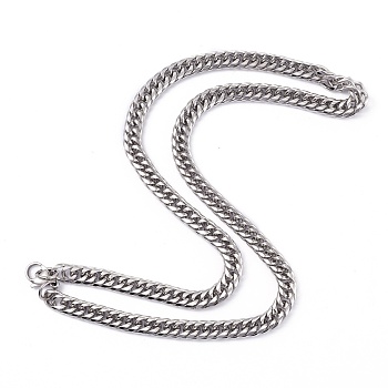 Men's 304 Stainless Steel Diamond Cut Cuban Link Chain Necklaces, with Lobster Claw Clasps, Stainless Steel Color, 23.81 inch(60.5cm), 8mm