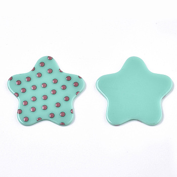 Opaque Printed Acrylic Cabochons, Star, Turquoise, 43x44x2~3mm