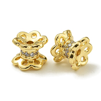 Rack Plating Brass Micro Pave Cubic Zirconia Beads, Long-Lasting Plated, Lead Free & Cadmium Free, Flower, Real 18K Gold Plated, 6x7x6.8mm, Hole: 1.2mm