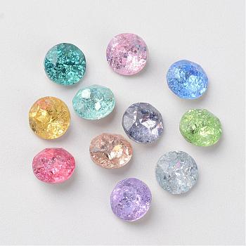Pointed Back K9 Glass Rhinestone Cabochons, Crackle Style, Imitation Austrian Crystal, Back Plated, Faceted, Flat Round, Mixed Color, 6x3mm