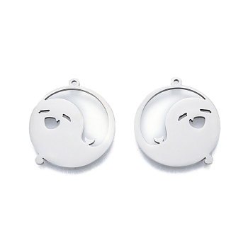 201 Stainless Steel Pendant, Flat Round with Ghost, Stainless Steel Color, 27.5x25x1.5mm, Hole: 1.4mm