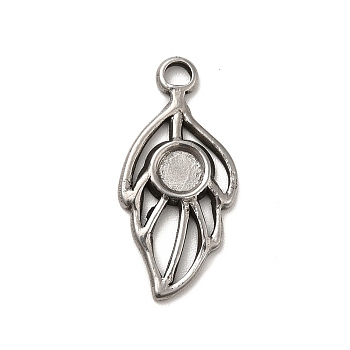 304 Stainless Steel Pendant Cabochon Settings, Leaf, Stainless Steel Color, Tray: 4mm, 25x12x2mm, Hole: 2.2mm