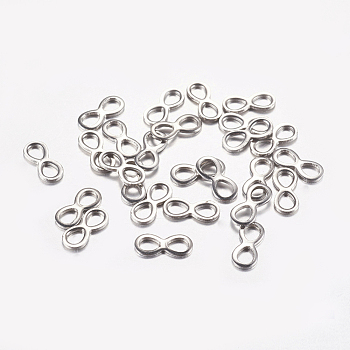 Tarnish Resistant 304 Stainless Steel Links connectors, Infinity, Stainless Steel Color, 10x4x1mm, Hole: 2.5x3mm