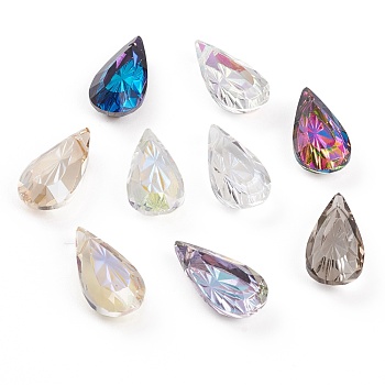 Embossed Glass Rhinestone Pendants, Teardrop, Faceted, Mixed Color, 20x10x5.5mm, Hole: 1.5mm