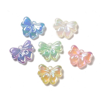 Luminous Acrylic European Beads, AB Color Plated, Bowknot, Mixed Color, 33.5x42x10.7mm, Hole: 4.2mm