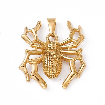 PVD Vacuum Plating 304 Stainless Steel Pendants, Spider Charms, Golden, 40.5x35x7mm, Hole: 4.5x8mm