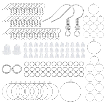 DIY Dangle Earring Making Kits, Including Brass Earring Hooks & Jump Rings, 304 Stainless Steel Pendants and Plastic Ear Nuts, Platinum & Stainless Steel Color, 630pcs/box