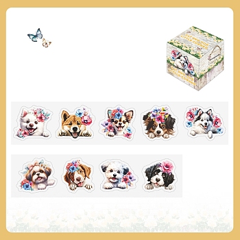 Dog Paper Stickers, Waterproof PET Stickers, for Scrapbooking, Travel Diary Craft, Mixed Color, 32~41mm wide, 31~35mm long, 2m/roll.