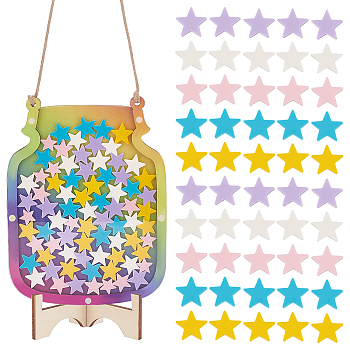 Wooden Personalized Reward Jars, Potty Training Chore Chart Reward Board, with Acrylic Star, Colorful, 220x166x8.5mm, Hole: 5mm