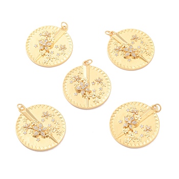 Eco-Friendly Brass Micro Pave Cubic Zirconia Pendants, Long-Lasting Plated, Lead Free & Cadmium Free & Nickel Free, Real 18K Gold Plated, Real 18K Gold Plated, 31.5x28x3mm