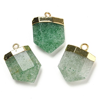 Natural Green Strawberry Quartz Pendants, Faceted Bullet Charms with Rack Plating Golden Plated Brass Findings, 24.5~25x16~16.5x7~7.5mm, Hole: 2.3mm