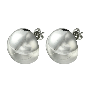 Brass Stud Earrings for Women, Half Round, Platinum, 17mm