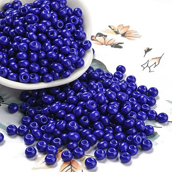 Imitation Jade Glass Seed Beads, Luster, Baking Paint, Round, Medium Blue, 5.5x3.5mm, Hole: 1.5mm