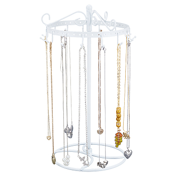 Rotatable Iron Necklace Display Stands, with 15 Hooks, for Necklaces Bracelets Storage, White, 19.3x30cm