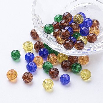 Baking Painted Crackle Glass Beads, Halloween Mix, Round, Mixed Color, 8~8.5x7.5~8mm, Hole: 1mm, about 100pcs/bag