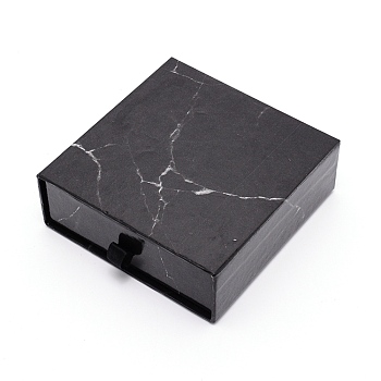 Cardboard Paper Jewelry Boxes, Gift Packaging Boxes, Square with Marble Pattern, Black, 10x10x3.5cm, Inner Size: 9.4x9.4cm