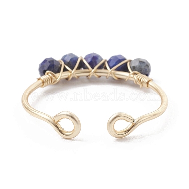 Copper Wire Wrapped Natural Lapis Lazuli Open Ring(RJEW-JR00630-03)-4