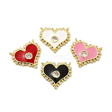 Real 18K Gold Plated Mixed Color Heart Brass+Cubic Zirconia+Enamel Links