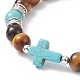 Natural Tiger Eye & Synthetic Turquoise(Dyed) Cross Beaded Bracelet(BJEW-TA00179-01)-2