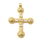 Brass Micro Pave Clear Cubic Zirconia Pendants, Long-Lasting Plated, Rack Plating, Lead Free & Cadmium Free, Cross Charms, Real 18K Gold Plated, 41.5x29.5x5mm, Hole: 2mm(KK-H267-37G)