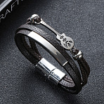 Leather Multi-strand Bracelets, Alloy Guitar Links Bracelet with Magnetic Clasp, Coconut Brown, 8-1/4 inch(21cm)(PW-WG50386-02)