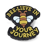 Bees Themed Food Grade Eco-Friendly Silicone Focal Beads, Word Bee-lieve in Your Journey, Yellow, 30.5x30x7mm, Hole: 2mm(SIL-L008-02B)