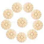 12Pcs Wood Timber Carved Onlay Applique, Center Flower Long Applique, for Door Cabinet Bed Unpainted Decor European Style, BurlyWood, 30x7mm(AJEW-FH0007-93A)