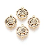 Brass Pave Clear Cubic Zirconia Magnetic Clasps, Flat Round, with Loops, Real 18K Gold Plated, 17.5x13.5x6mm, Hole: 1.1~1.2mm(KK-N287-08G)