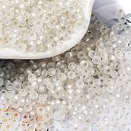 8/0 Glass Seed Beads, Frosted, Silver Lined, Round, White, 3x2mm, Hole: 0.8mm(X-SEED-Z001-C-E08)