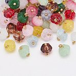 60Pcs 10 Colors Glass Pendants, Imitation Gemstone Pendants, Pumpkin, with Brass Finding, Mixed Color, 11x9.5mm, Hole: 2.5mm, 6pcs/color(GLAA-GO0001-22)