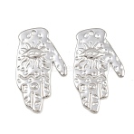 304 Stainless Steel Pendants, Hamsa Hand with Evil Eye Charms, Stainless Steel Color, 43x25.5x2.5mm, Hole: 2mm(SA-CBAB51A-11P)