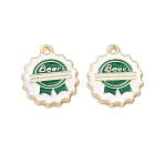 Alloy Enamel Pendants, Beer Cap Charms, Golden, Sea Green, 20.5x17.5x3mm, Hole: 1.5mm(FIND-H020-01A-G)