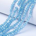 Electroplate Glass Beads Strands, Imitation Jade Beads, Pearl Luster Plated, Faceted, Rondelle, Light Sky Blue, 10x8mm, Hole: 1mm, about 60~61pcs/strand, 46~48cm(EGLA-A034-J10mm-A06)