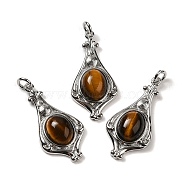 Natural Tiger Eye Pendants, Teardrop Charms with Rack Plating Platinum Tone Brass Findings, Cadmium Free & Lead Free, 30x14.5x5.7mm, Hole: 2.7mm(G-C096-03P-08)