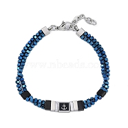 Synthetic Non-magnetic Hematite Beaded Bracelets, Anchor 304 Stainless Steel Link Bracelets for Men Women, Blue, 7-3/8 inch(18.6cm)(BJEW-S156-04P-C)