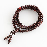Dual-use Items, Wrap Style Buddhist Jewelry Wood Round Beaded Bracelets or Necklaces, Dark Red, 520mm, 108pcs/bracelet(BJEW-R281-58)