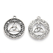 Tibetan Style Alloy Pendants, Cadmium Free & Lead Free, Flat Round with Trinity Knot, Antique Silver, 32.5x28.5x2mm, Hole: 2mm(PALLOY-T075-214AS)