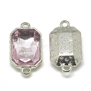 Alloy Glass Links connectors, Faceted, Rectangle Octagon, Platinum, Pearl Pink, 21x12x5.5mm, Hole: 1.5mm(PALLOY-T038-10x14mm-10)