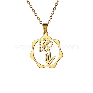 Stainless Steel Pendant Necklace, Golden, March Daffodil, 16.14~19.69 inch(41~50cm) (PW-WG26640-12)