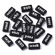 Opaque Acrylic Beads, with Enamel, Rectangle with Words, White, Black, 15x7.5x5mm, Hole: 3mm(X-MACR-N008-23B)