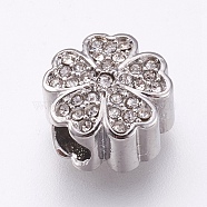 304 Stainless Steel European Beads, Large Hole Beads, with Rhinestone, Flower, Stainless Steel Color, Crystal, 11x7mm, Hole: 4mm(STAS-O097-101B)