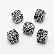 Polymer Clay Rhinestone Beads, Cube, Hematite, 10~11x10~11x10~11mm, Hole: 1.5mm(RB-P016-18-10x10mm-A)