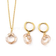 Glass Jewelry Sets, Brass Cable Chains Pendant Necklaces & Hoop Earrings, with Brass Ice Pick Pinch Bails and Huggie Hoop Earring Findings, Ring, Golden, Bisque, 18.19 inch(46.2cm), 31mm, Pin: 1mm(SJEW-JS01122-02)